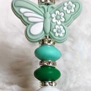 Hand Beaded Pen ~ Flutterbies ~ Mint Green Butterfly